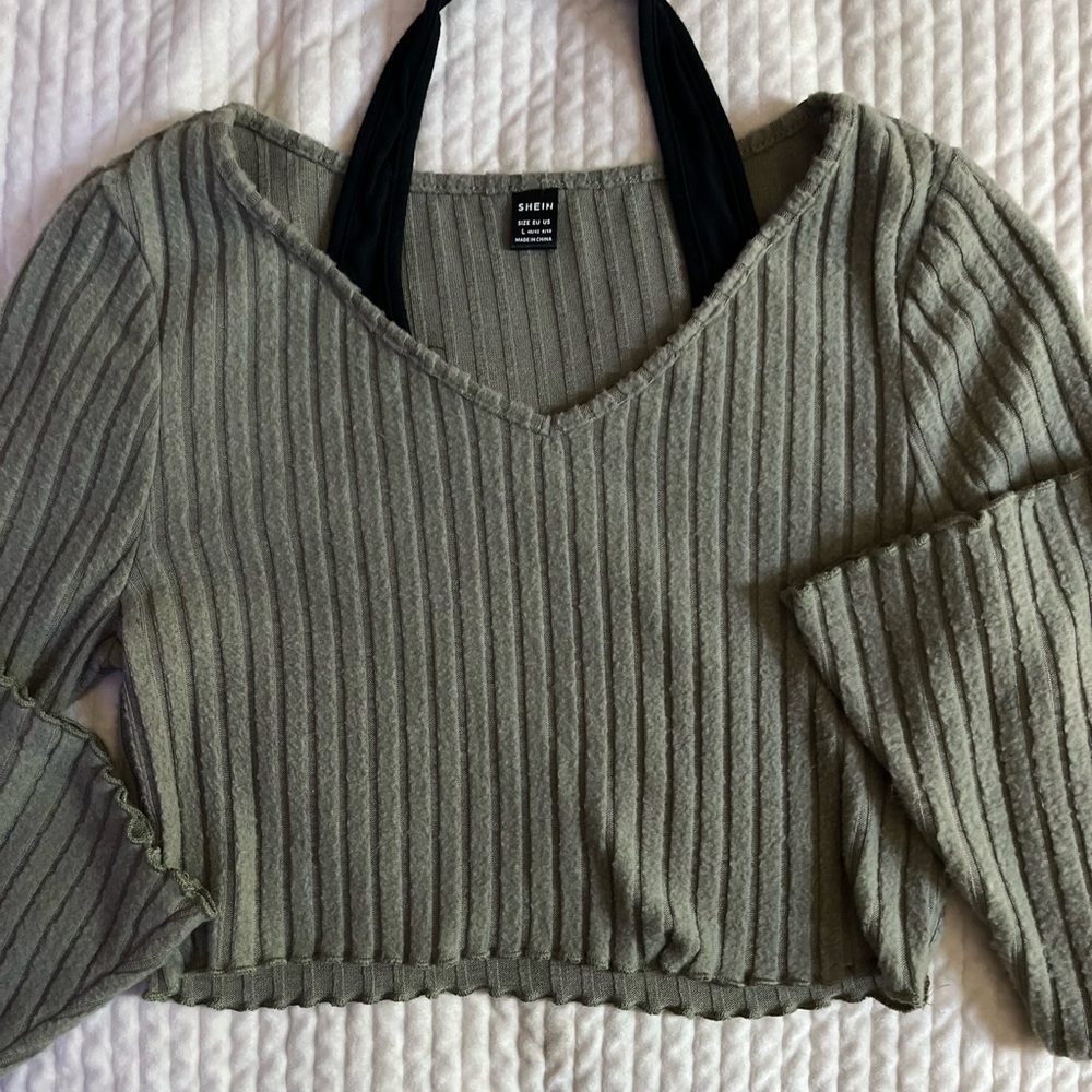 Shein Ribbed Knit Sweater in Sage Green